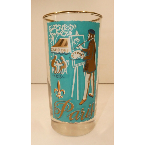 Vintage 12 Oz. Libbey Glass International Cities of the World Paris Gold Rim - Picture 1 of 6